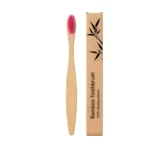Pink Bamboo Toothbrush with Flat Handle and Tapered Bristles for Gentle, Effective Daily Cleaning