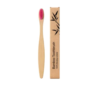 Pink Bamboo Toothbrush with Flat Handle and Tapered Bristles for Gentle, Effective Daily Cleaning