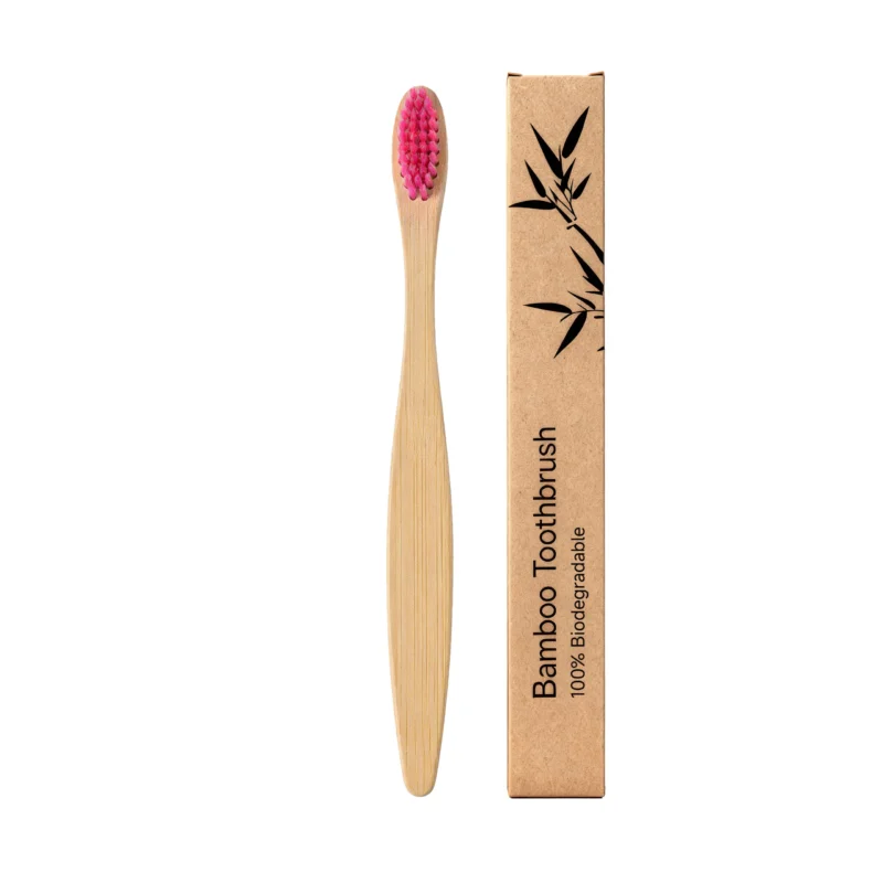 bamboo-toothbrush-pink-flat-handle-amz-fpzx8x2z-1 Pink Bamboo Toothbrush with Flat Handle and Tapered Bristles for Gentle, Effective Daily Cleaning