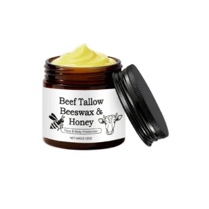 AMZ Beef Tallow and Beeswax Moisturizer Cream for face and body hydration, 60g jar.