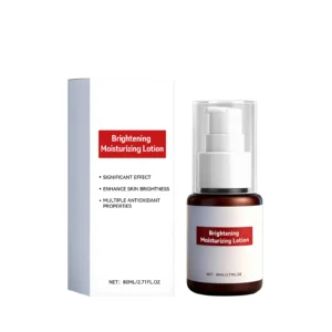 AMZ Brightening Moisturizing Lotion in a white bottle, designed to hydrate, improve skin tone, and reduce dullness.