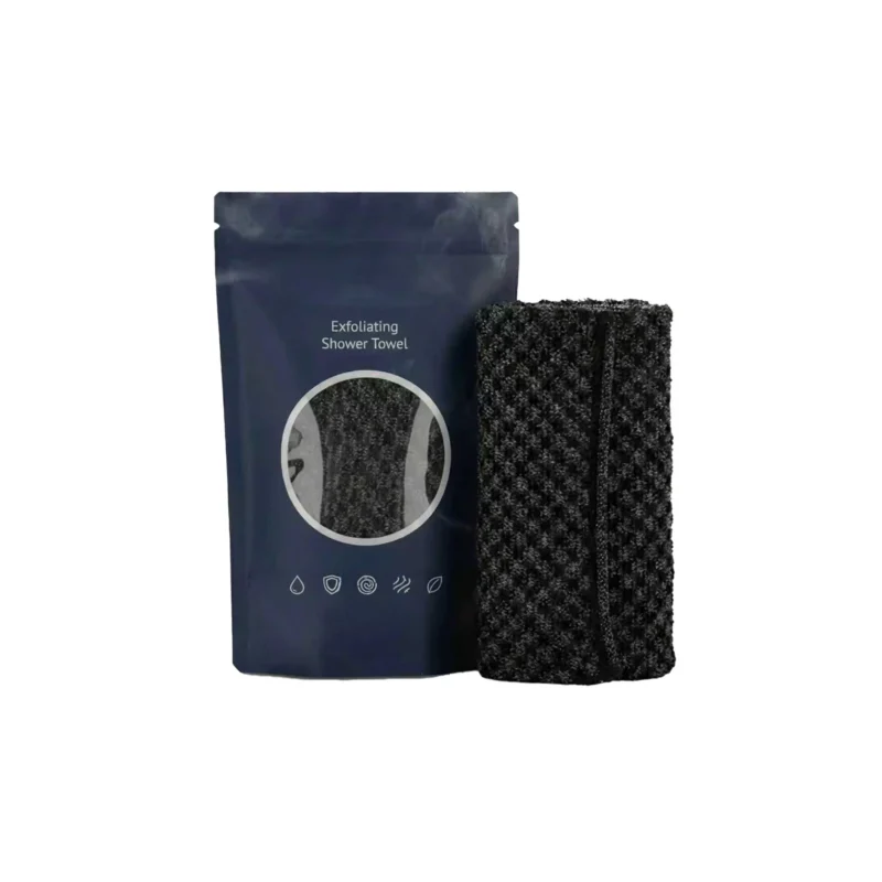exfoliating-shower-towel-black-grid-nylon-amz-33mq2hp6-1 AMZ Black Grid Exfoliating Shower Towel for deep cleaning and gentle skin exfoliation
