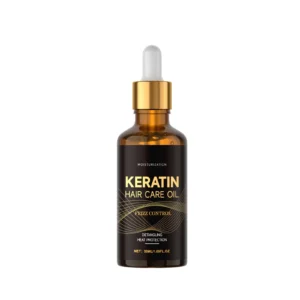 AMZ Keratin Hair Care Oil with Biotin in a 50ml bottle, designed to nourish dry hair, control frizz, and add shine.