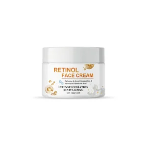 AMZ Retinol Face Cream 30g in sleek white jar, featuring key ingredients like Retinol and Hyaluronic Acid for anti-aging and hydration