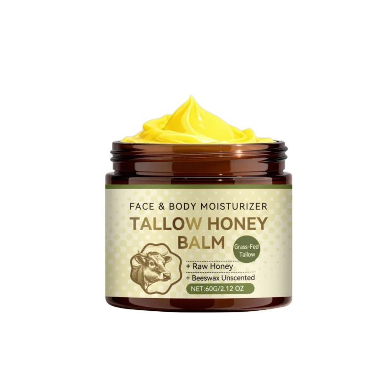 AMZ Tallow Honey Balm moisturizer in a jar, suitable for both face and body, providing deep hydration.