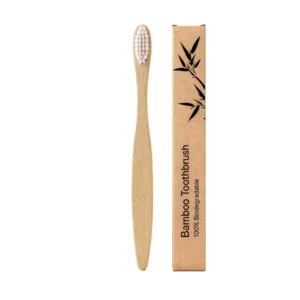 AMZ White Flat Bamboo Toothbrush with Tapered Bristles for Gentle Cleaning