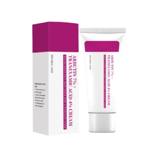 AMZ Arbutin & Tranexamic Acid Cream for fading dark spots, brightening skin tone, and deep moisturizing, shown in a 50g jar.