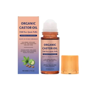 AMZ Organic Castor Oil Roller with Rose Quartz for Moisturizing, Soothing & Massage