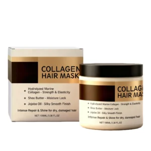 AMZ Collagen Hair Mask 100ml for intense repair, shine, and moisture for dry, damaged hair with hydrolyzed marine collagen.