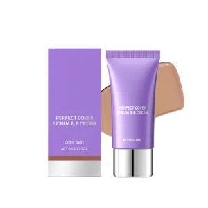 AMZ Dark Skin Moisturizing Serum BB Cream in a sleek tube, perfect for achieving flawless, long-lasting coverage with a natural matte finish.
